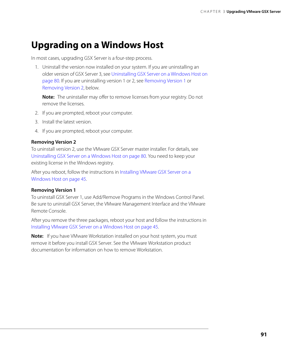 Upgrading on a windows host | VMware GSX 3 User Manual | Page 91 / 240