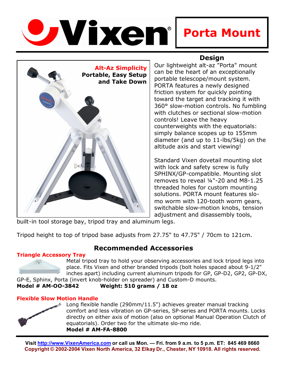 Vixen AM-OO-3842 User Manual | 1 page