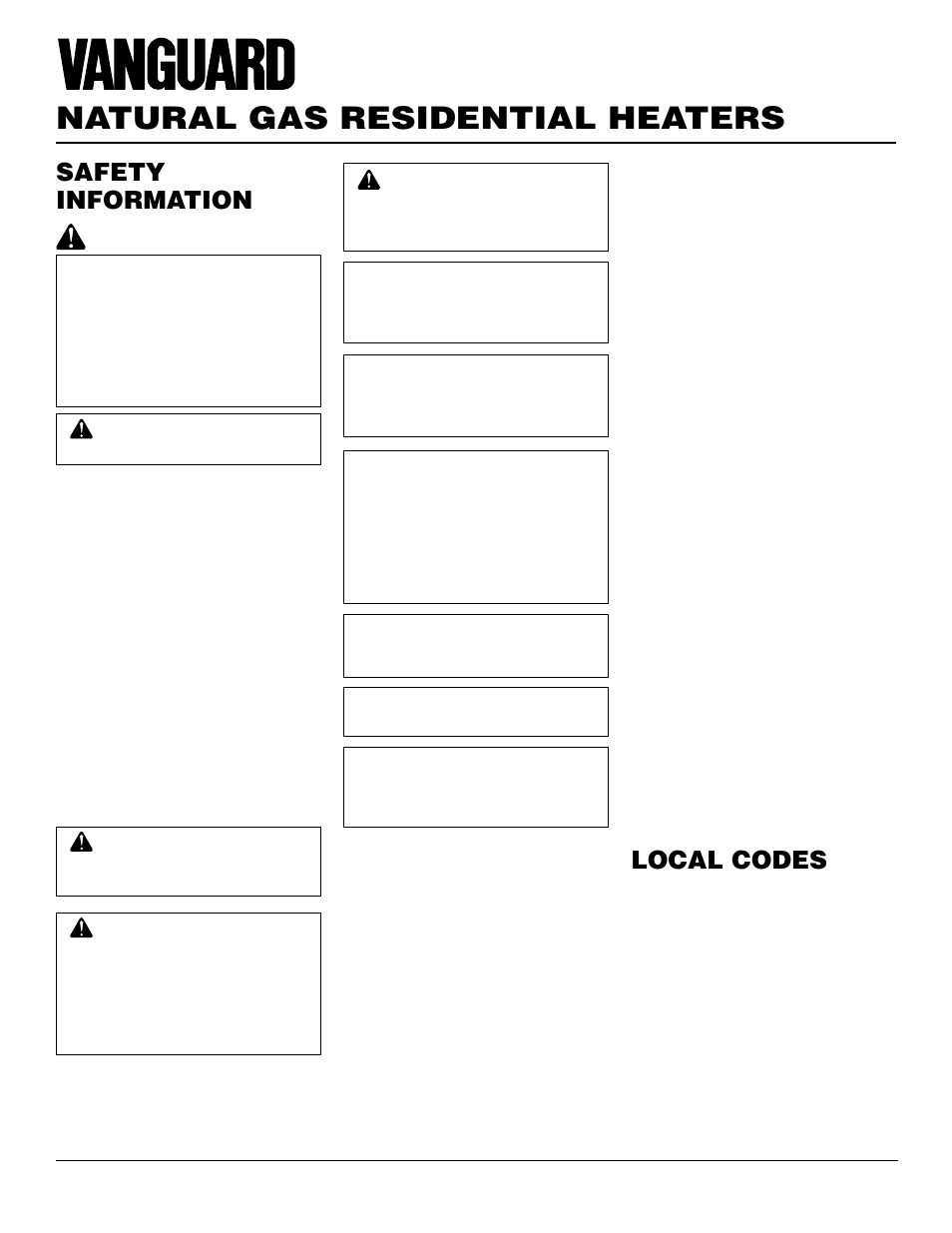 Natural gas residential heaters, Local codes, Safety information | Vanguard Heating VMH3000TN User Manual | Page 2 / 24