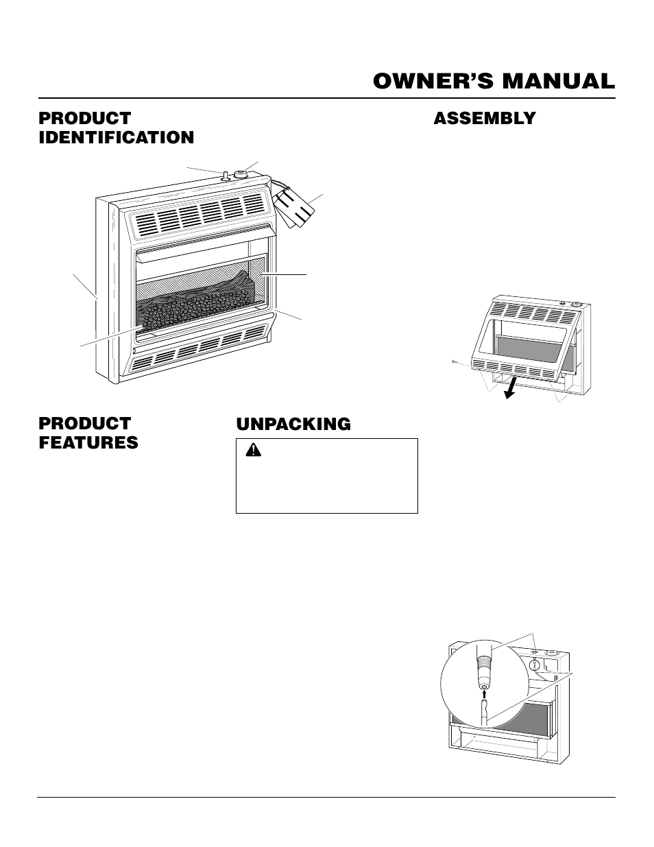 Owner’s manual, Product features, Product identification | Assembly, Unpacking | Vanguard Heating VMH3000TN User Manual | Page 3 / 24
