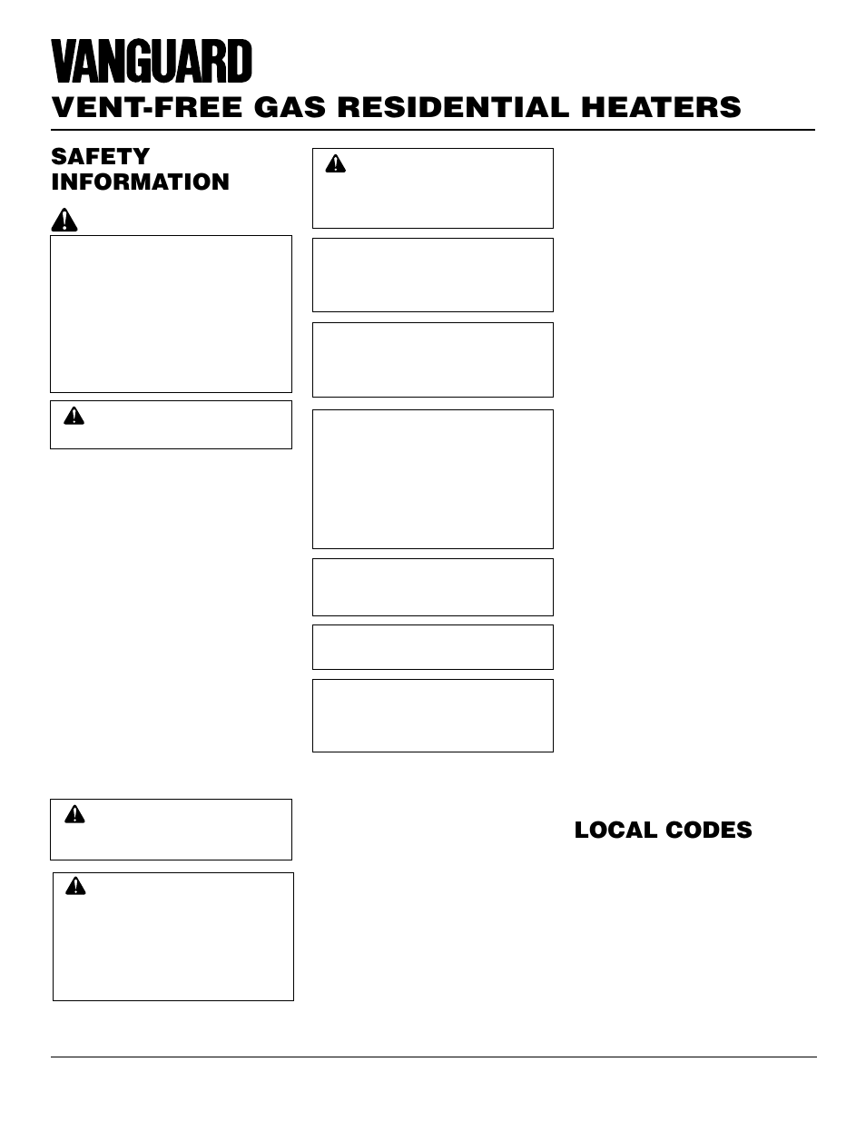 Vent-free gas residential heaters, Local codes, Safety information | Vanguard Heating VMH3000TP User Manual | Page 2 / 24