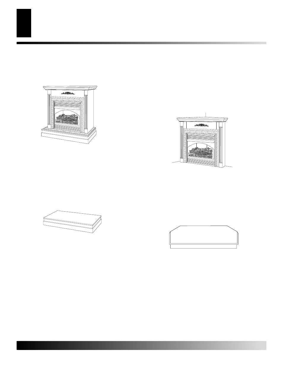 Accessories, Slim hearth base (not shown), Corner mantel | Corner hearth base, Cabinet mantel, Hardwood hearth base | Vanguard Heating 107156-01E.pdf User Manual | Page 32 / 38