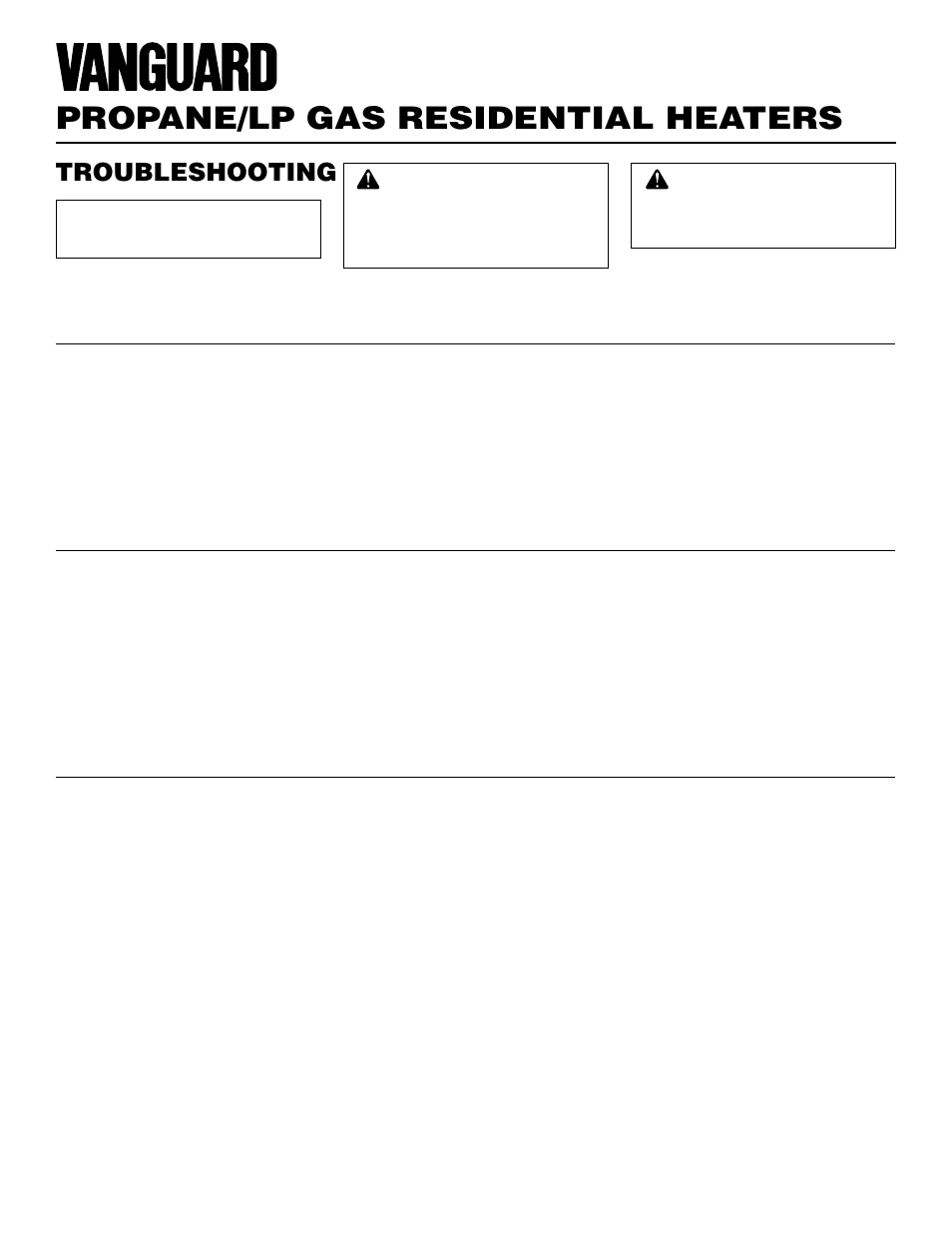 Propane/lp gas residential heaters, Troubleshooting | Vanguard Heating VMH3000TPA User Manual | Page 16 / 24
