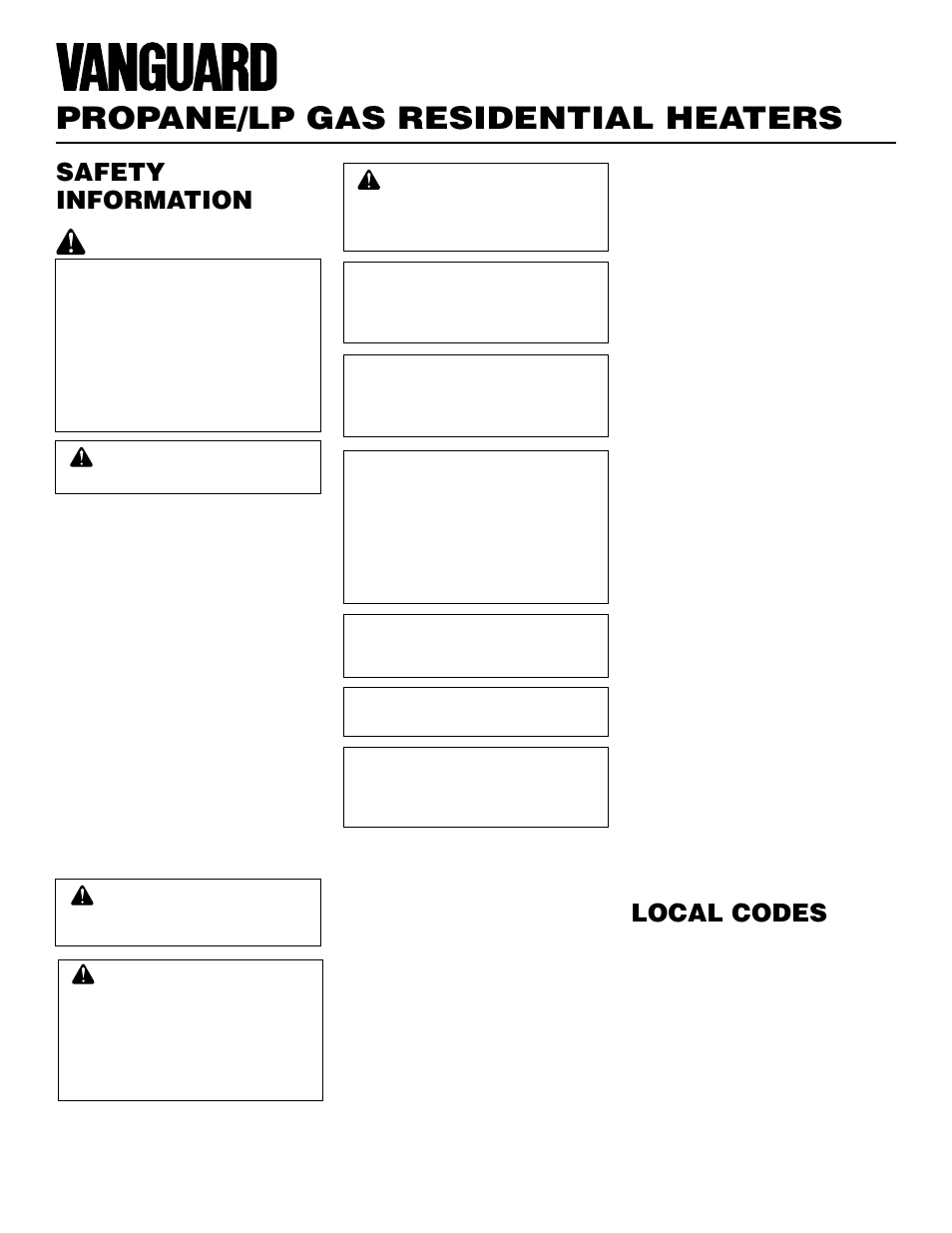Propane/lp gas residential heaters, Local codes, Safety information | Vanguard Heating VMH3000TPA User Manual | Page 2 / 24