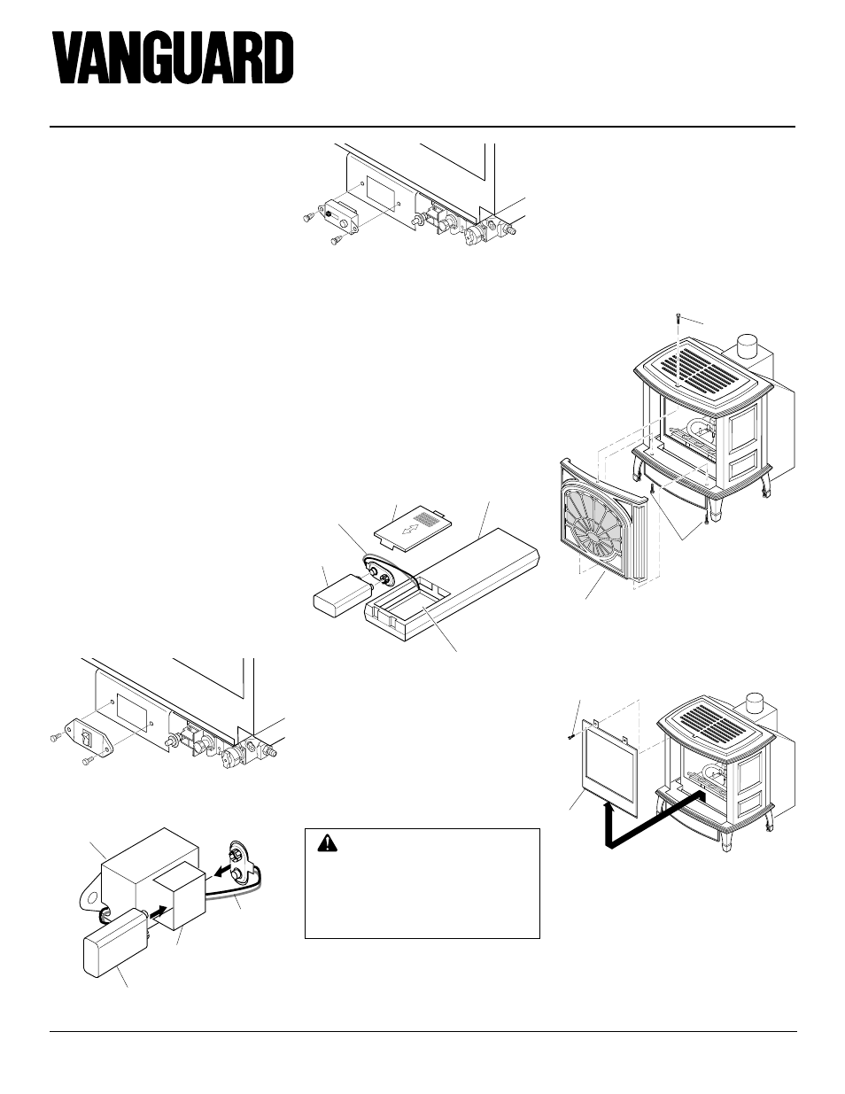 B-vent freestanding fireplace, Fireplace installation, Continued | Removing/replacing glass door, Installing remote receiver | Vanguard Heating SBVBN(A) User Manual | Page 16 / 32