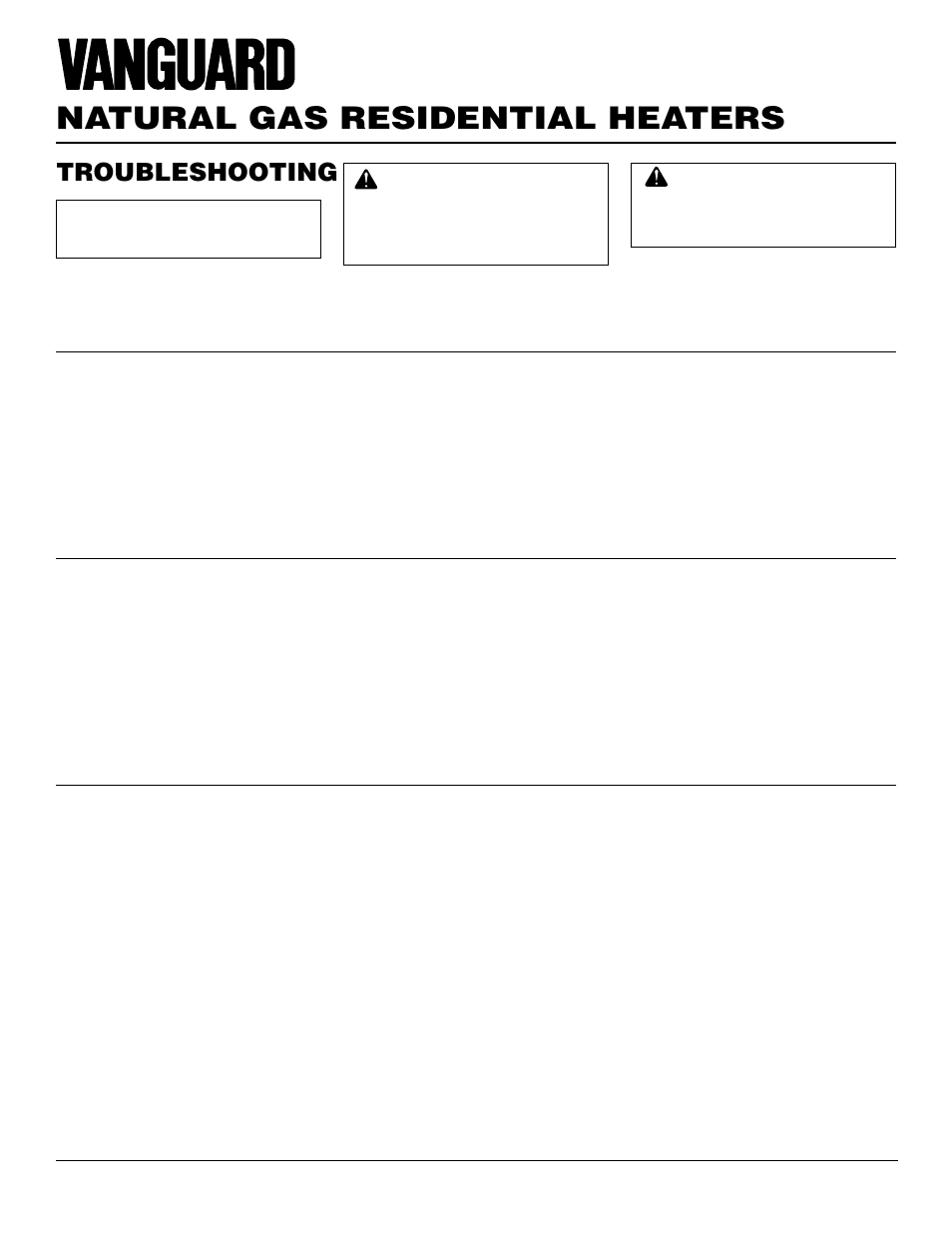 Natural gas residential heaters, Troubleshooting | Vanguard Heating VMH3000TNSA User Manual | Page 16 / 24