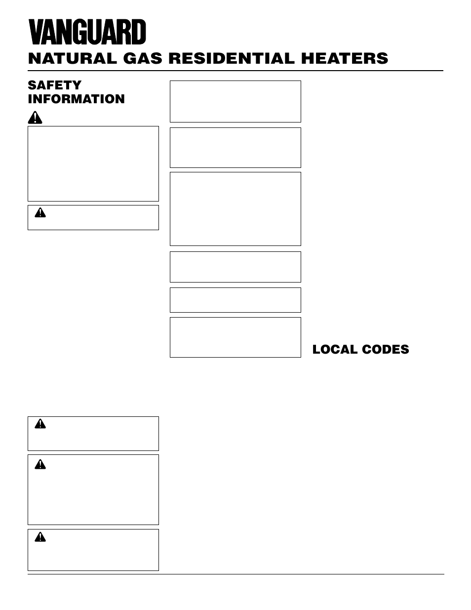 Natural gas residential heaters, Safety information local codes | Vanguard Heating VMH3000TNSA User Manual | Page 2 / 24
