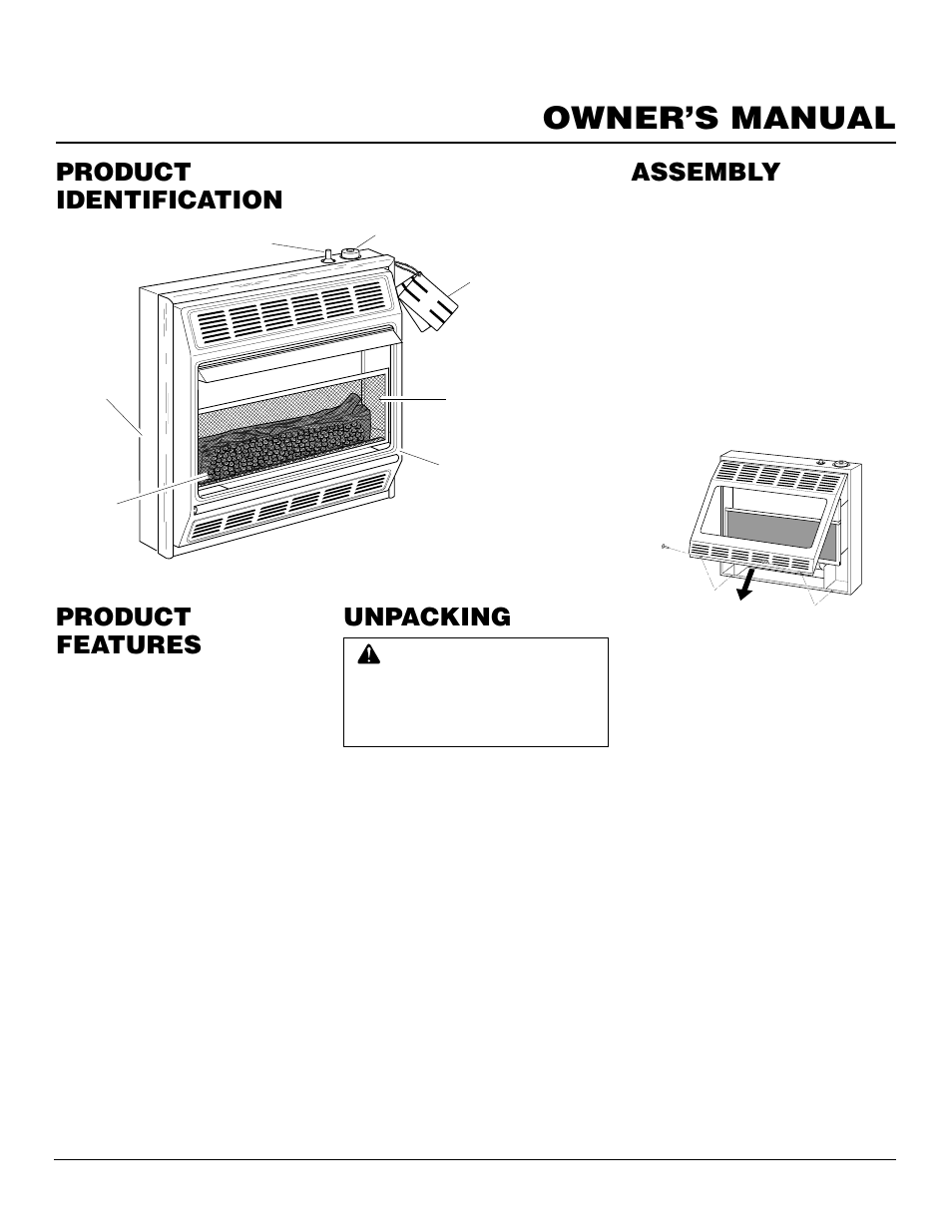 Owner’s manual, Product features, Product identification | Assembly, Unpacking | Vanguard Heating VMH3000TNSA User Manual | Page 3 / 24