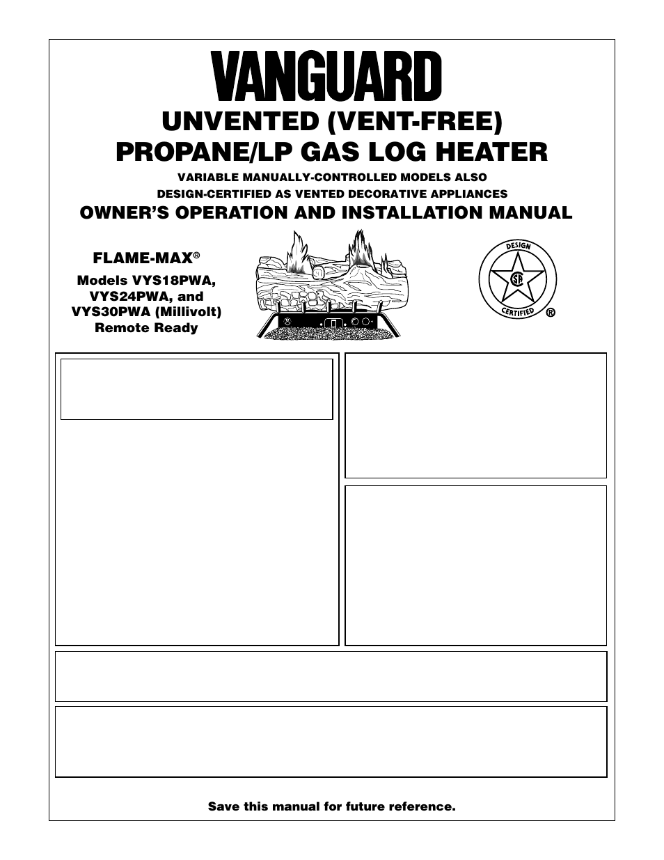 Vanguard Heating Flame-Max VYS30PWA User Manual | 26 pages