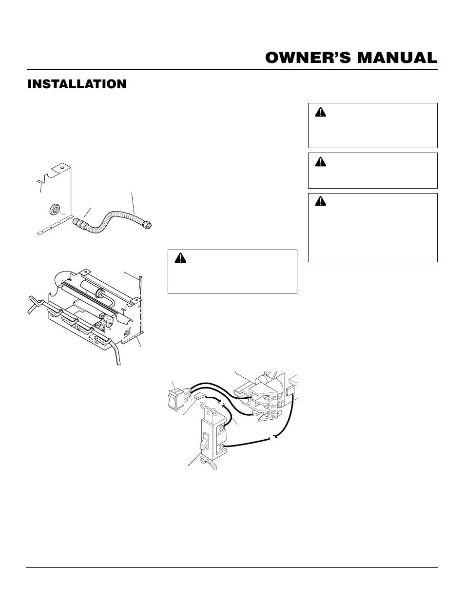 Owner’s manual, Installation, Continued | Installing gwms2 (optional) wall mounted switch, Connecting to gas supply | Vanguard Heating Flame-Max VYS30PWA User Manual | Page 11 / 26