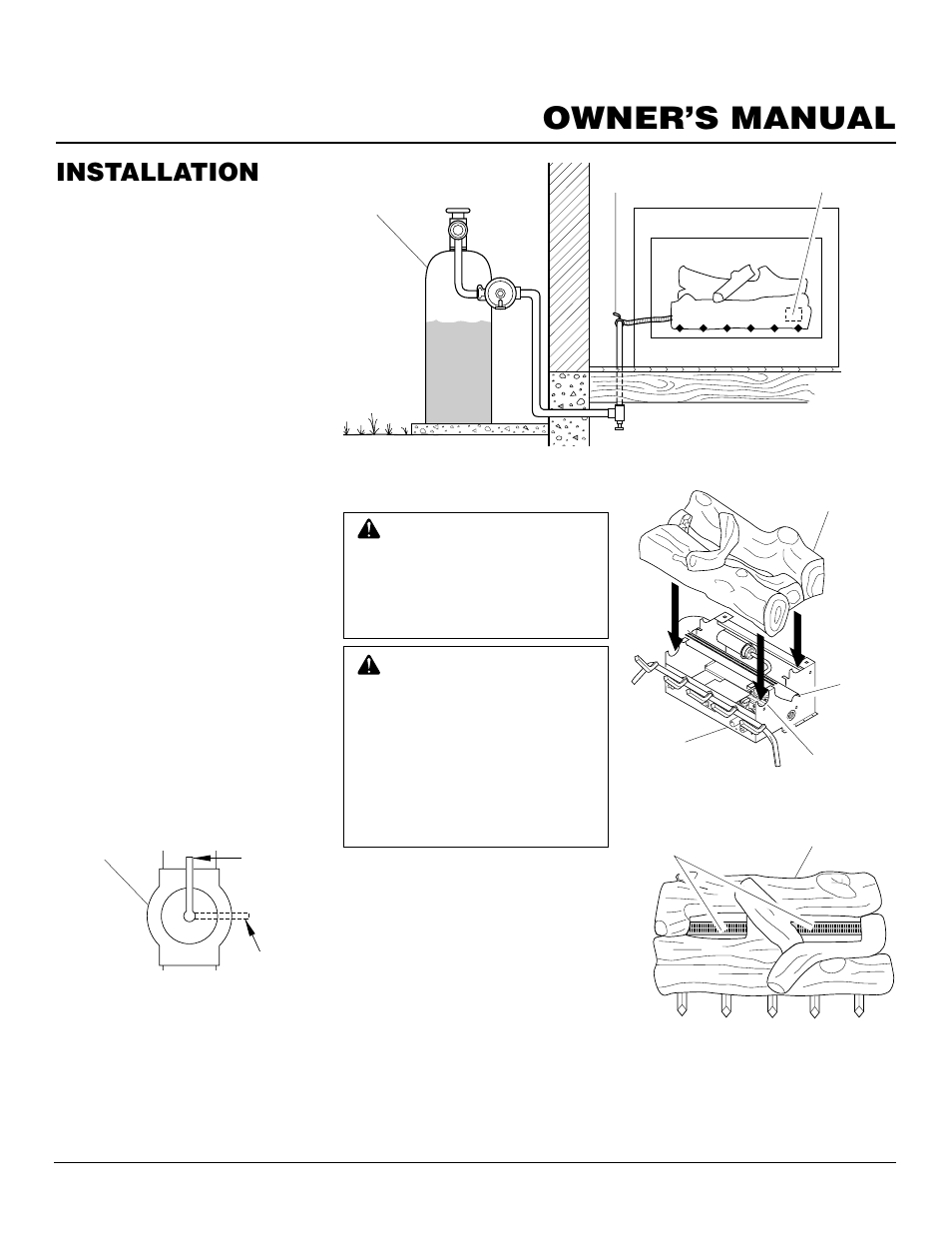 Owner’s manual, Installation, Continued | Installing logs | Vanguard Heating Flame-Max VYS30PWA User Manual | Page 13 / 26