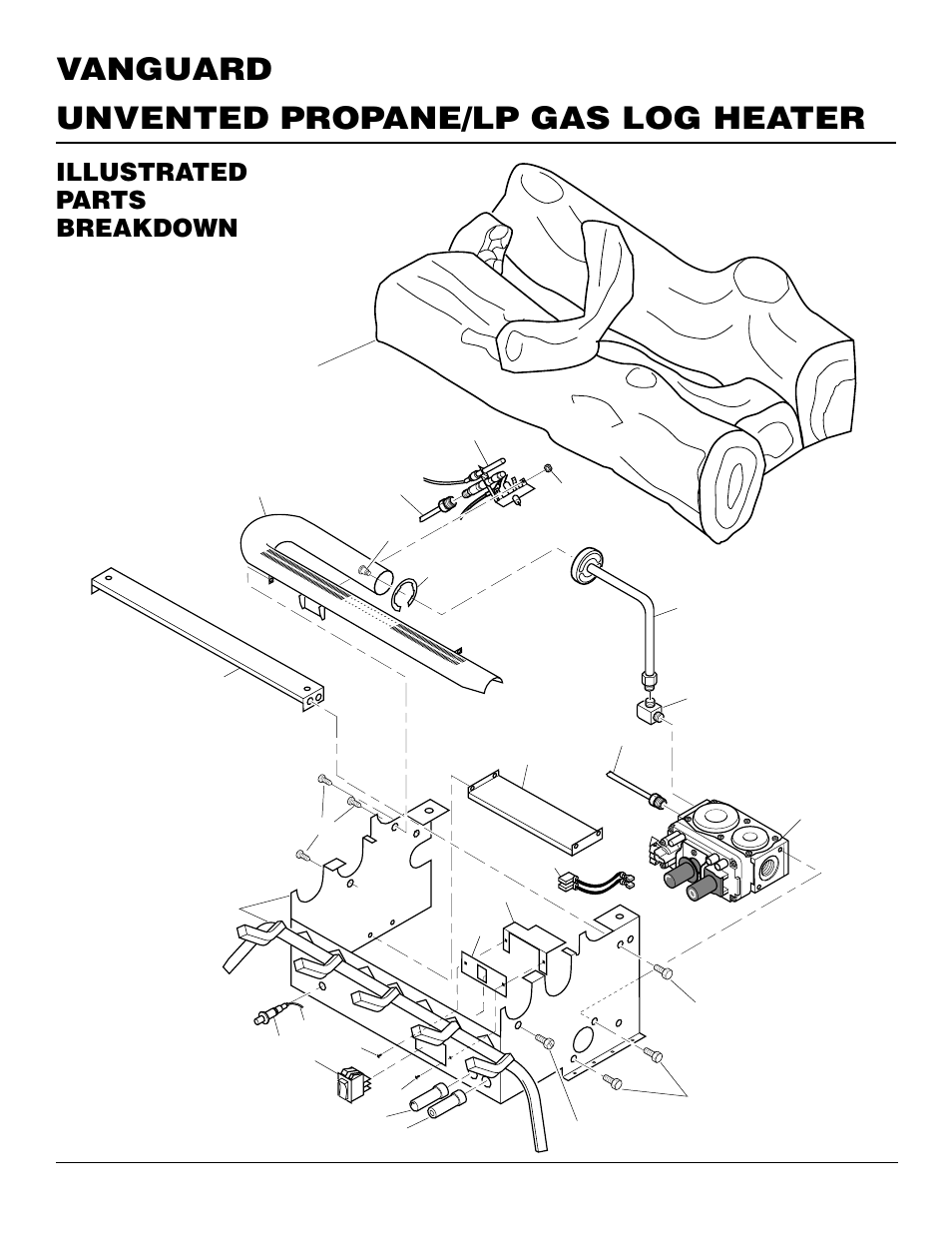 Unvented propane/lp gas log heater vanguard, Illustrated parts breakdown | Vanguard Heating Flame-Max VYS30PWA User Manual | Page 22 / 26