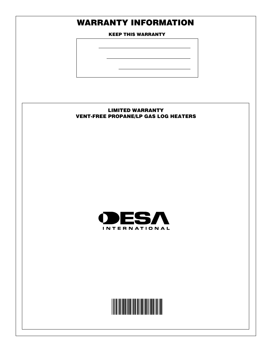 Warranty information, Not a upc | Vanguard Heating Flame-Max VYS30PWA User Manual | Page 26 / 26