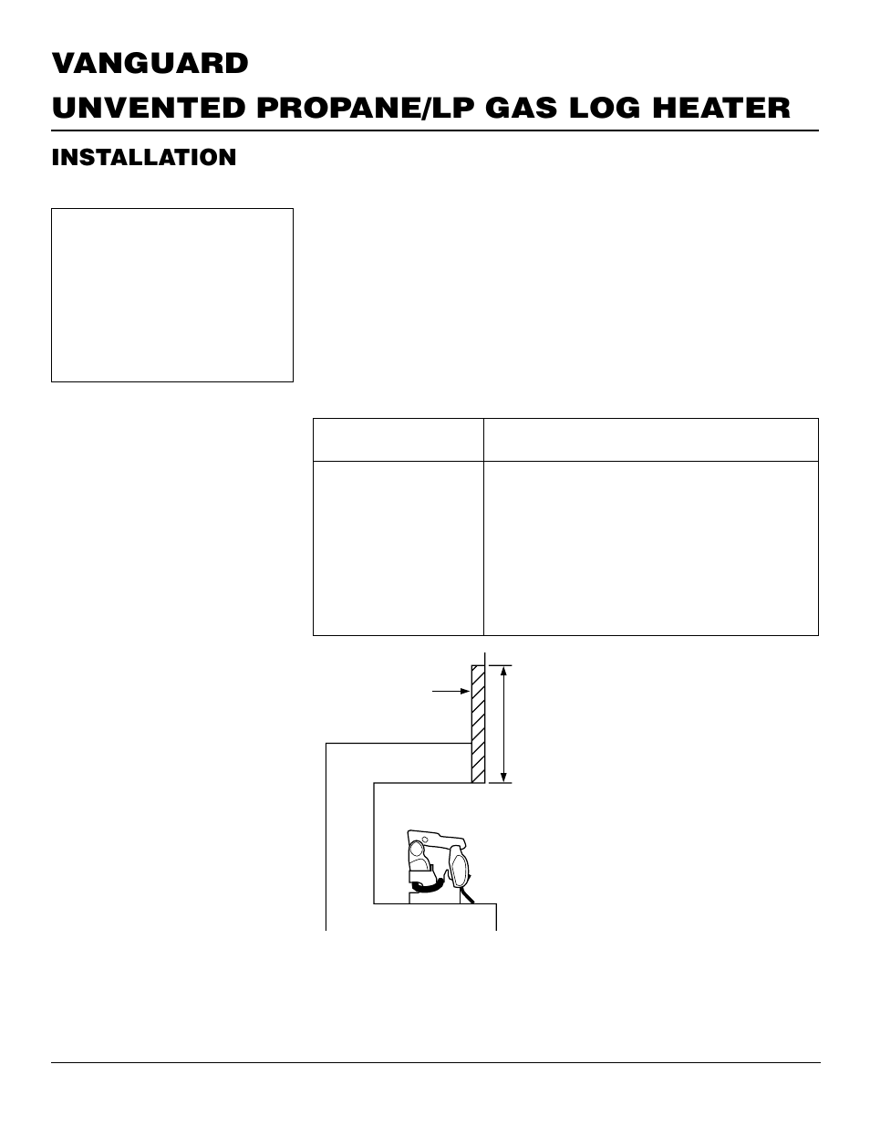 Unvented propane/lp gas log heater vanguard, Installation | Vanguard Heating Flame-Max VYS30PWA User Manual | Page 8 / 26