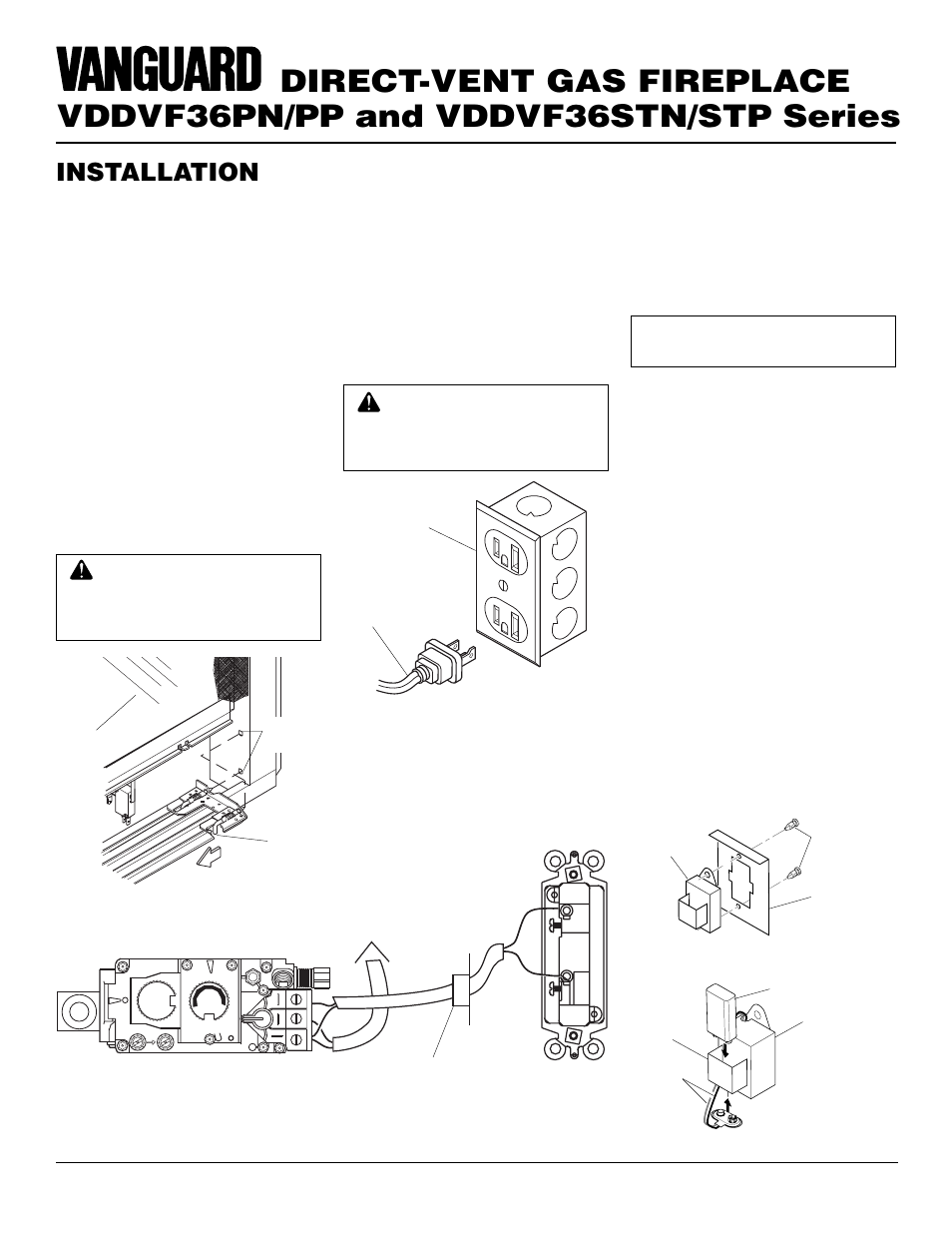 Installation, Wall switch installation, Electrical hookup for blower accessory | Installing receiver | Vanguard Heating VDDVF36STN/STP User Manual | Page 16 / 32