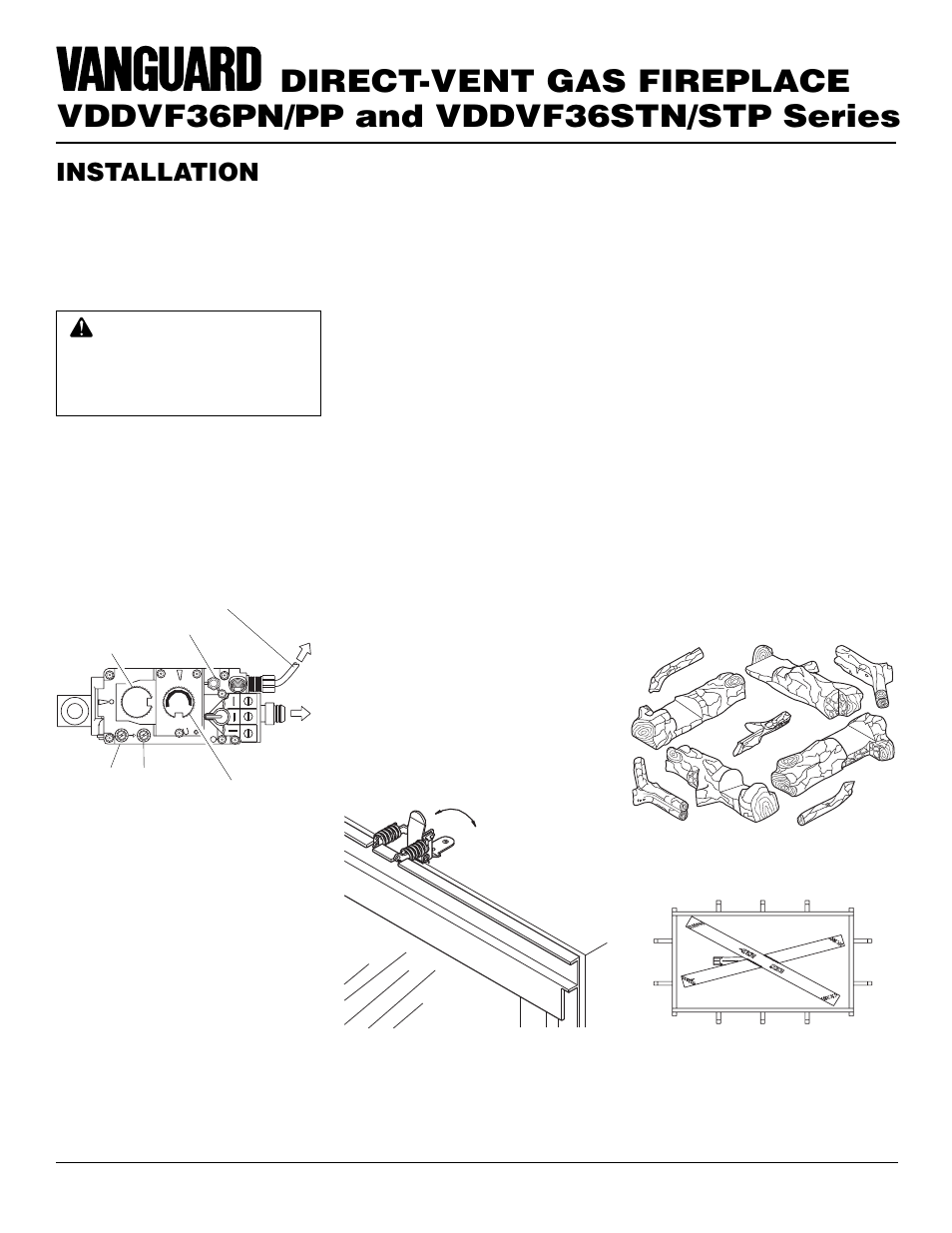 Installation, Continued, Installing log set | Gas supply testing | Vanguard Heating VDDVF36STN/STP User Manual | Page 18 / 32