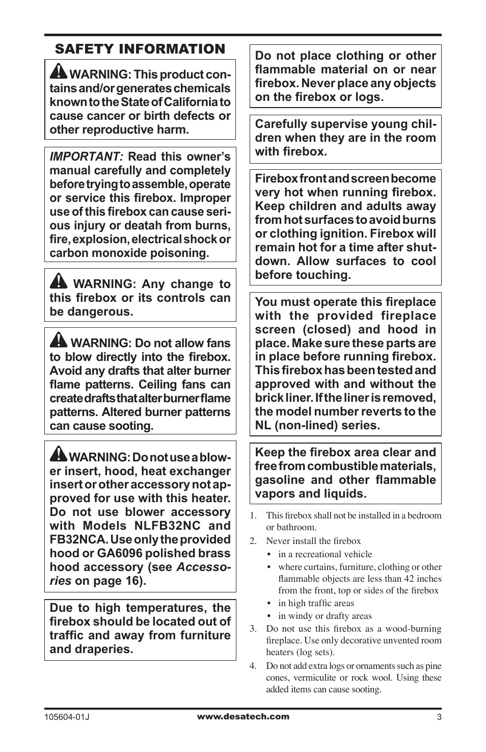 Safety information | Vanguard Heating FB32CA User Manual | Page 3 / 24