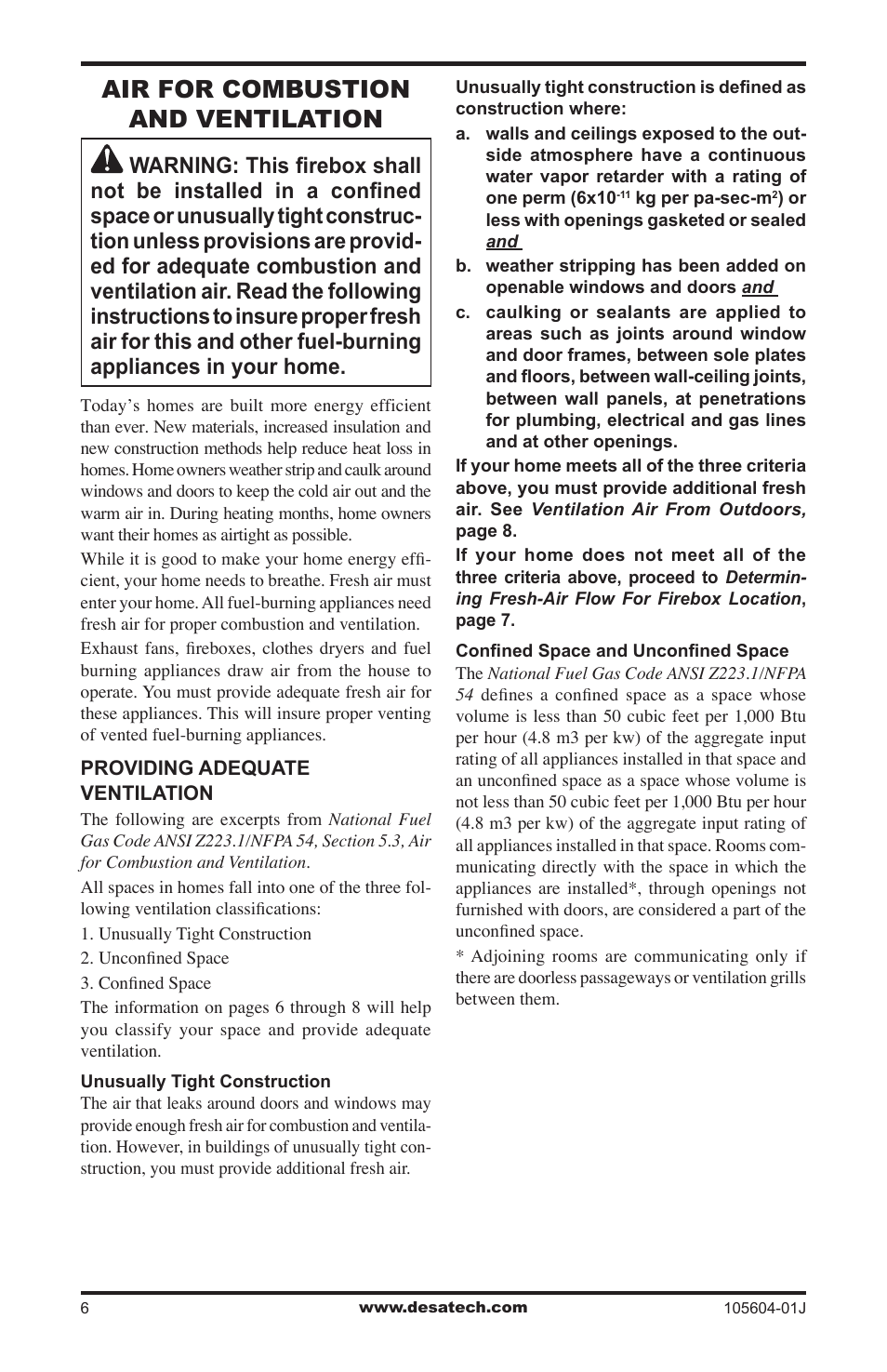 Air for combustion and ventilation | Vanguard Heating FB32CA User Manual | Page 6 / 24