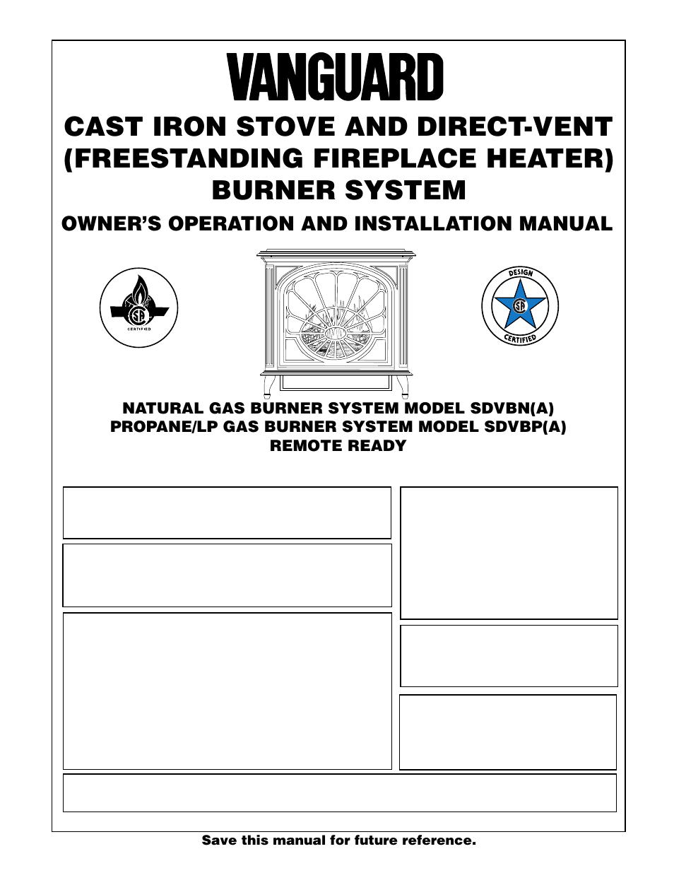 Vanguard Heating SDVBN(A) User Manual | 38 pages