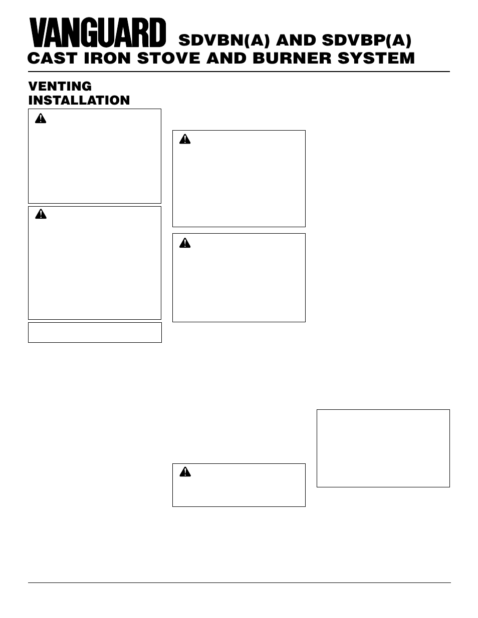 Cast iron stove and burner system, Sdvbn(a) and sdvbp(a), Venting installation | Vanguard Heating SDVBN(A) User Manual | Page 10 / 38