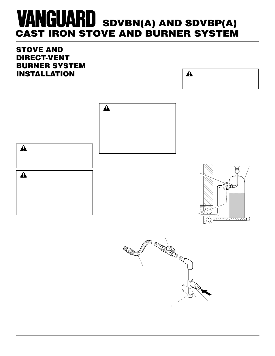 Cast iron stove and burner system, Sdvbn(a) and sdvbp(a), Stove and direct-vent burner system installation | Vanguard Heating SDVBN(A) User Manual | Page 18 / 38