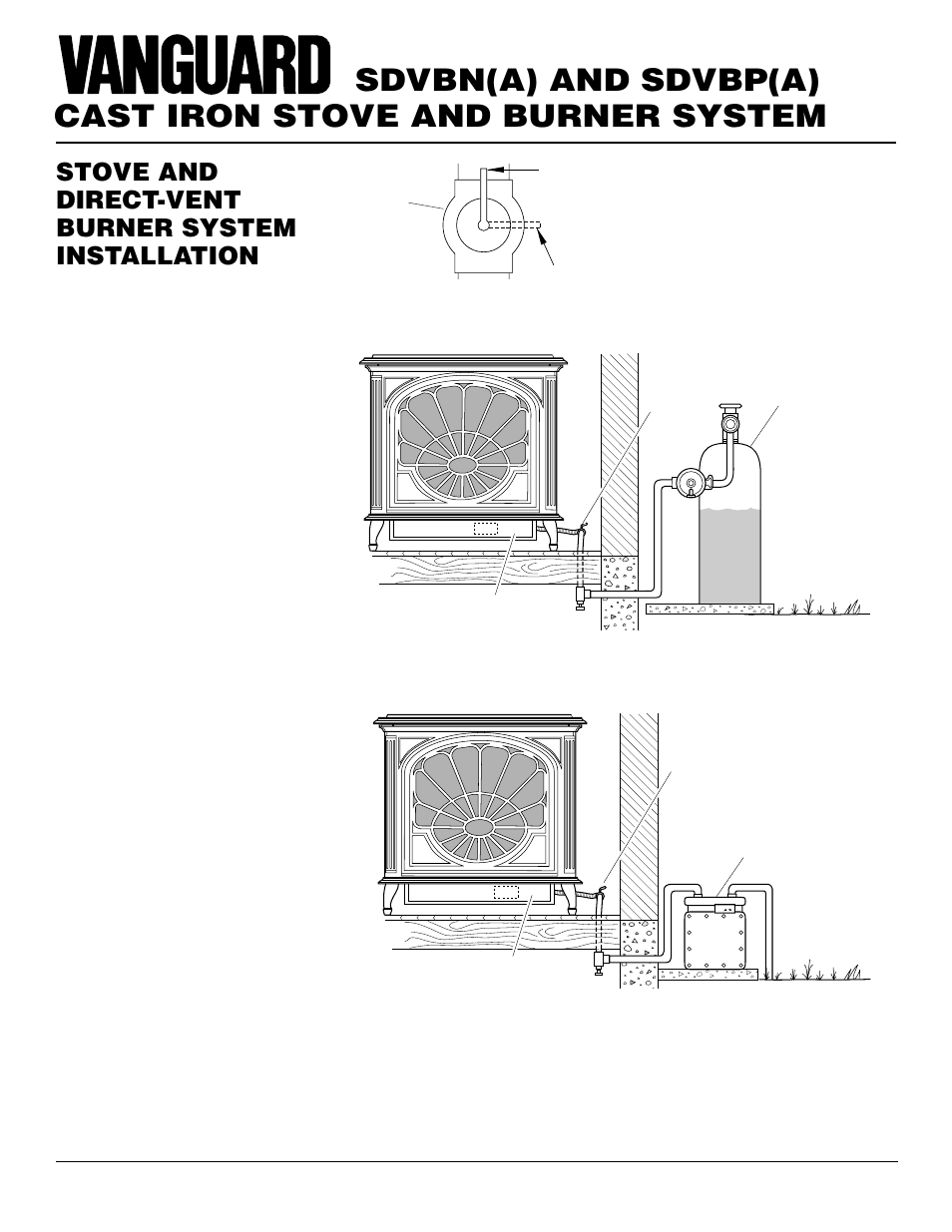 Cast iron stove and burner system, Sdvbn(a) and sdvbp(a), Stove and direct-vent burner system installation | Continued | Vanguard Heating SDVBN(A) User Manual | Page 20 / 38