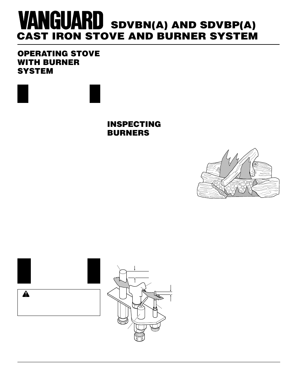 Cast iron stove and burner system, Sdvbn(a) and sdvbp(a), Inspecting burners | Operating stove with burner system | Vanguard Heating SDVBN(A) User Manual | Page 26 / 38