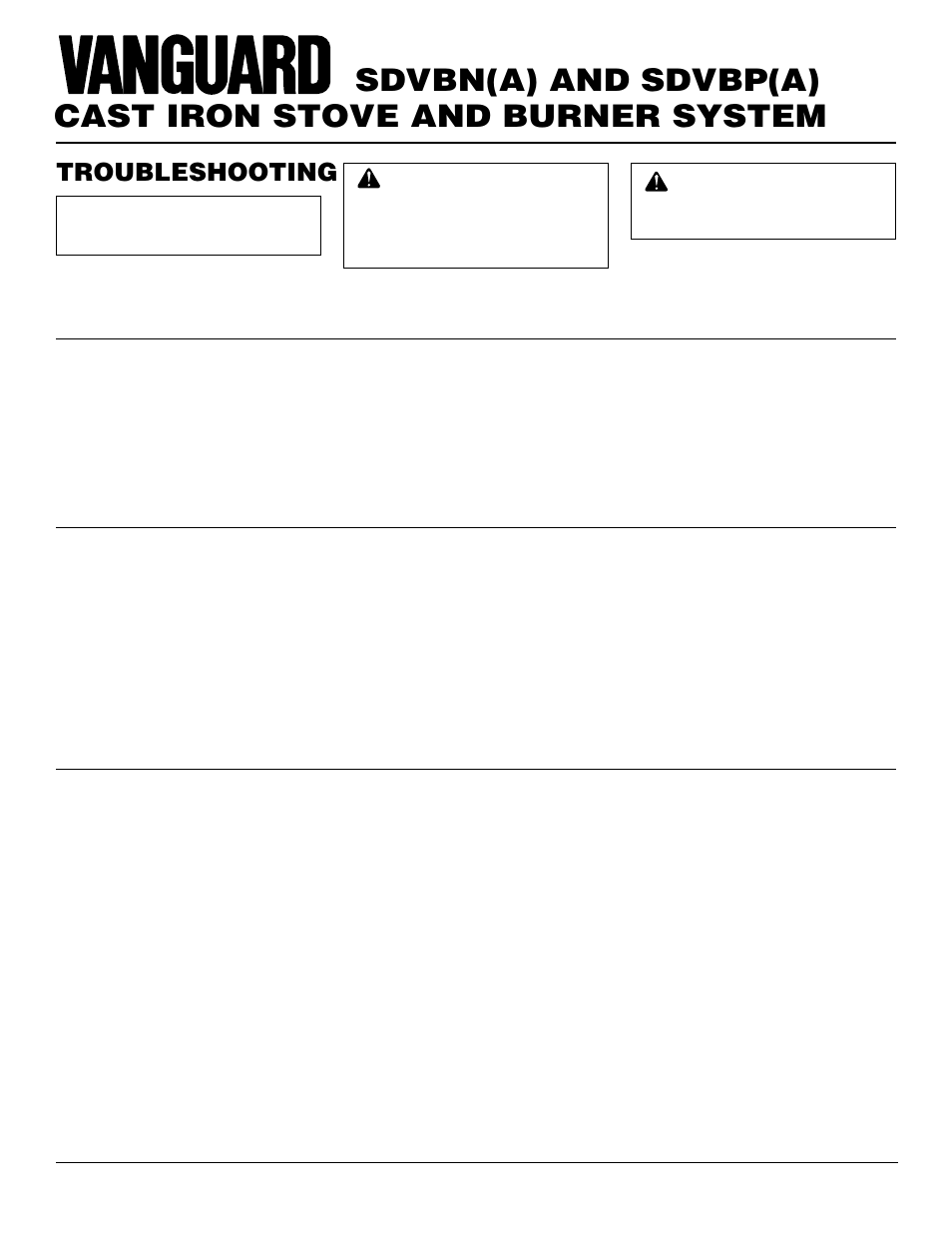 Cast iron stove and burner system, Sdvbn(a) and sdvbp(a), Troubleshooting | Vanguard Heating SDVBN(A) User Manual | Page 28 / 38