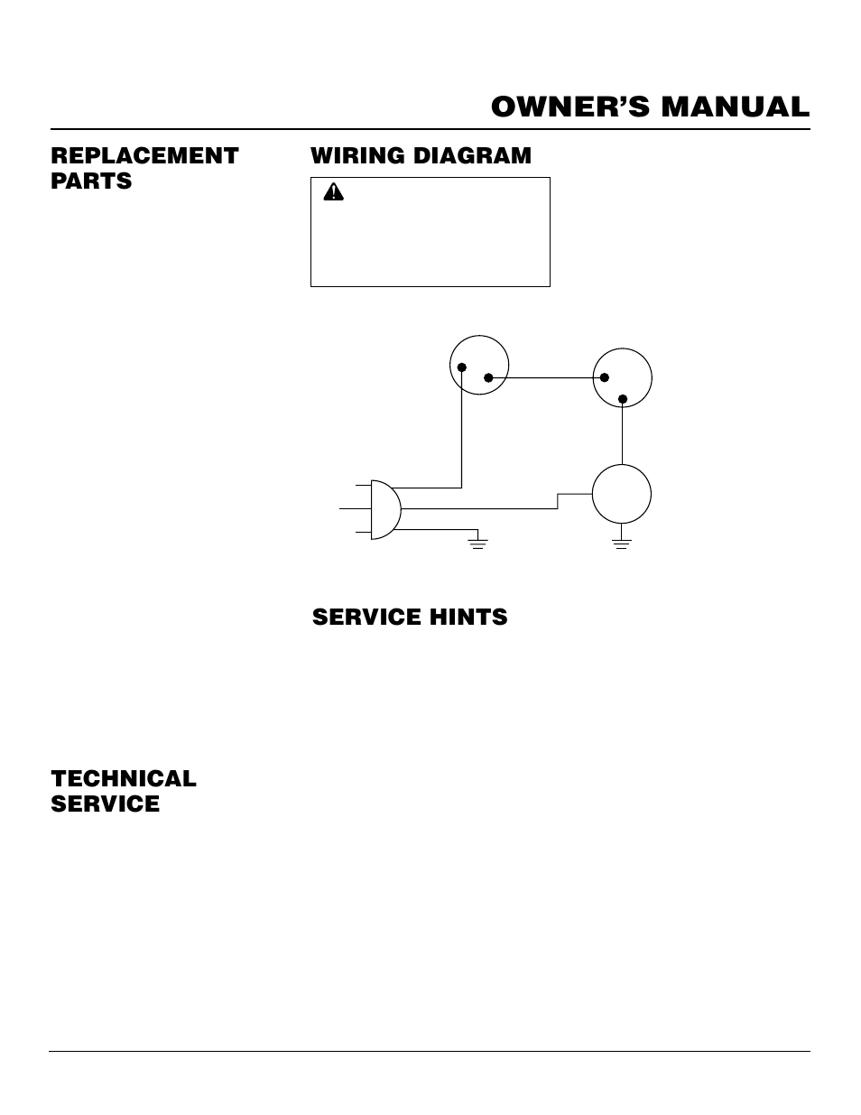 Owner’s manual, Service hints, Technical service | Replacement parts, Wiring diagram | Vanguard Heating SDVBN(A) User Manual | Page 31 / 38