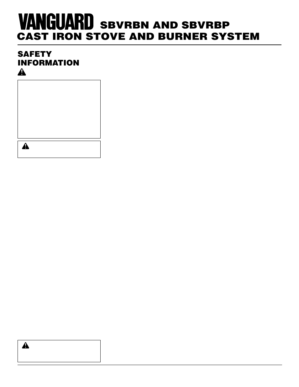 Cast iron stove and burner system, Sbvrbn and sbvrbp, Safety information | Vanguard Heating SBVRBP User Manual | Page 2 / 32