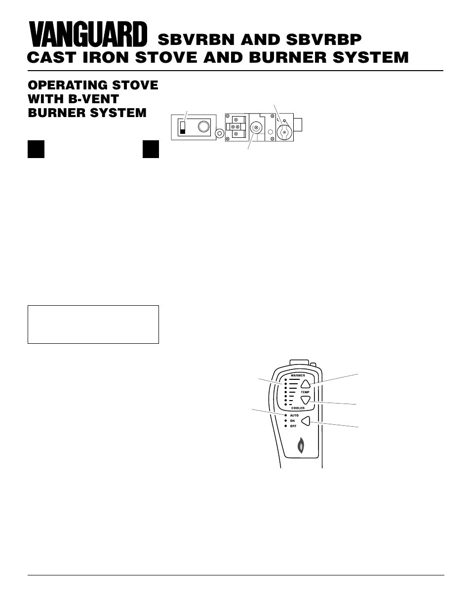 Cast iron stove and burner system, Sbvrbn and sbvrbp, Operating stove with b-vent burner system | Continued, Optional remote operation | Vanguard Heating SBVRBP User Manual | Page 20 / 32