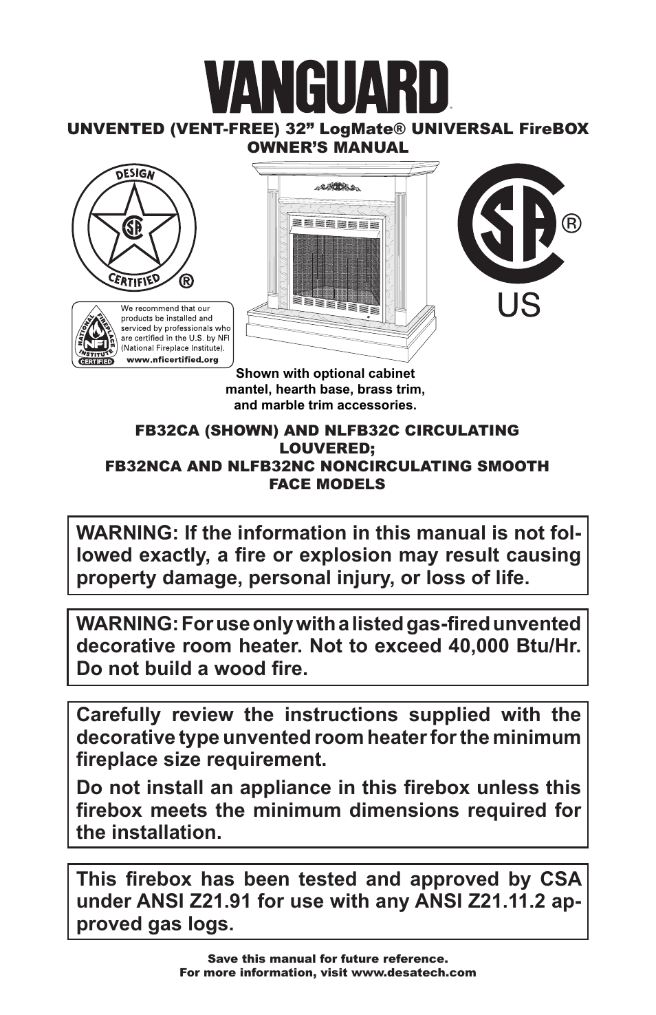 Vanguard Heating LogMate FB32NCA User Manual | 24 pages