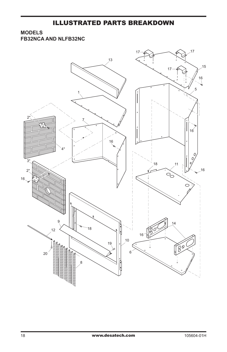 Illustrated parts breakdown, Models fb32nca and nlfb32nc | Vanguard Heating LogMate FB32NCA User Manual | Page 18 / 24