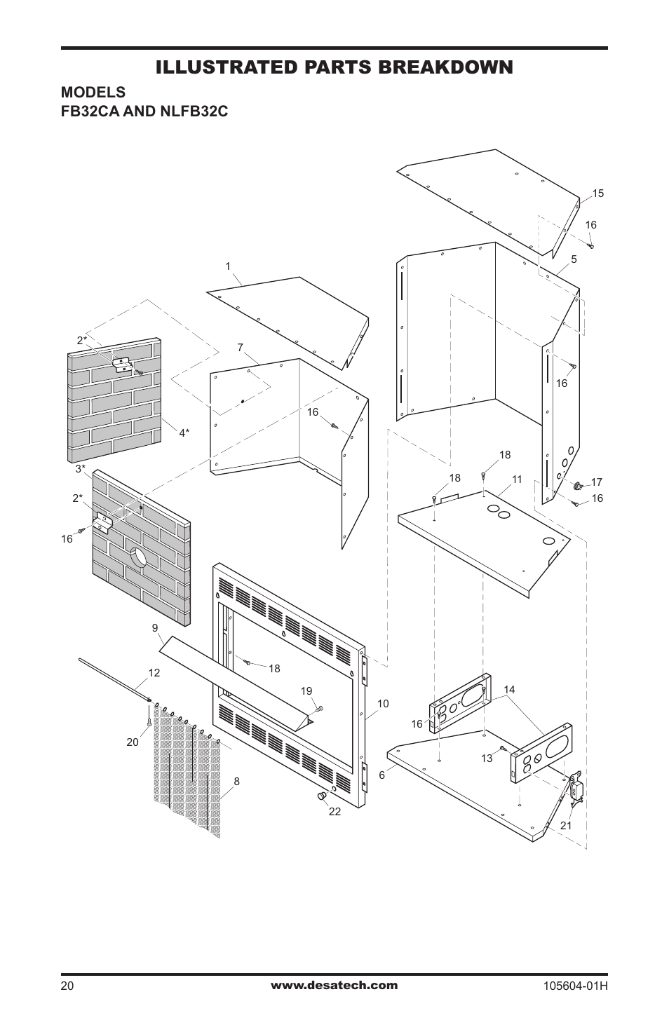 Illustrated parts breakdown, Models fb32ca and nlfb32c | Vanguard Heating LogMate FB32NCA User Manual | Page 20 / 24