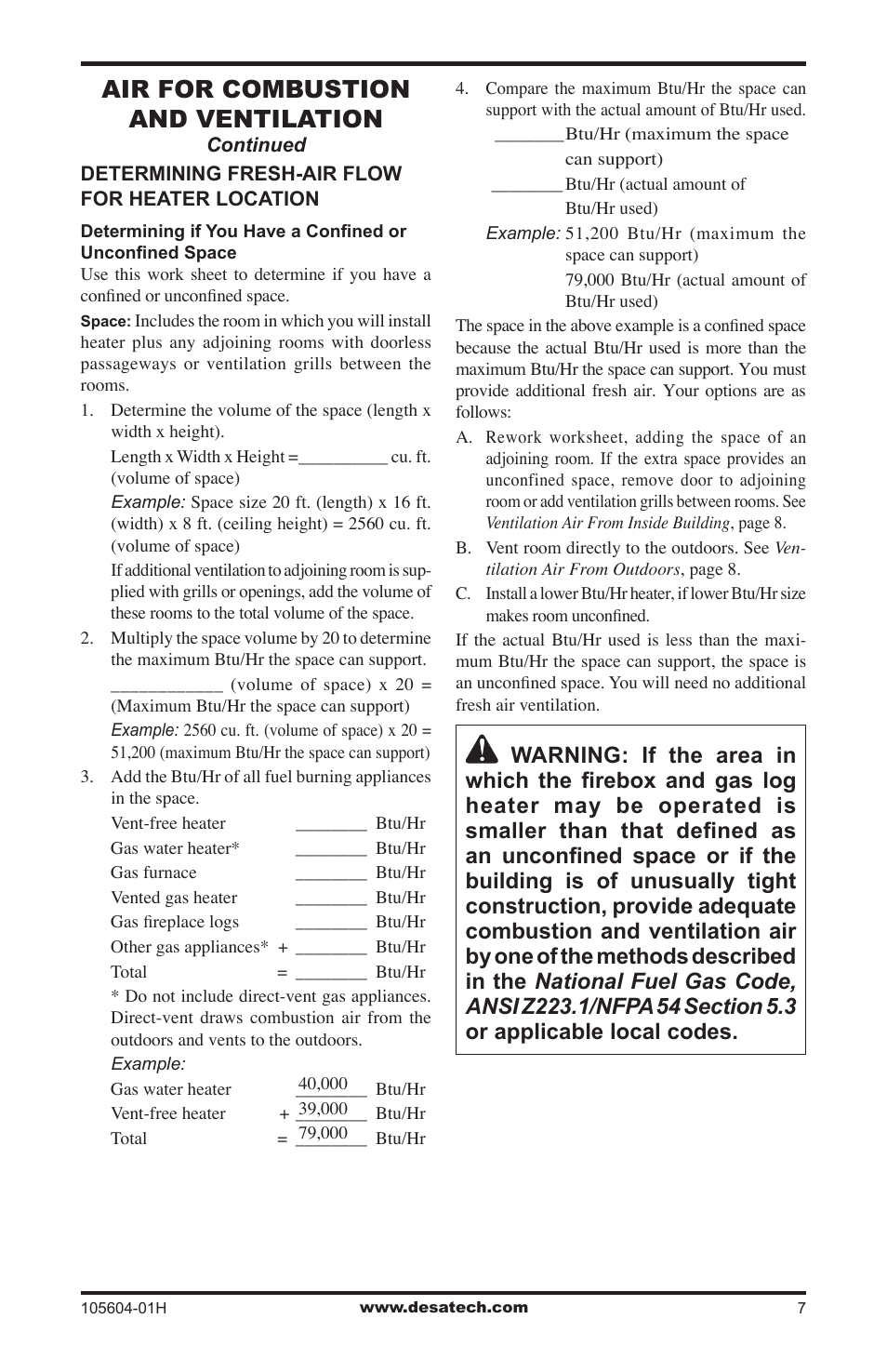 Air for combustion and ventilation | Vanguard Heating LogMate FB32NCA User Manual | Page 7 / 24