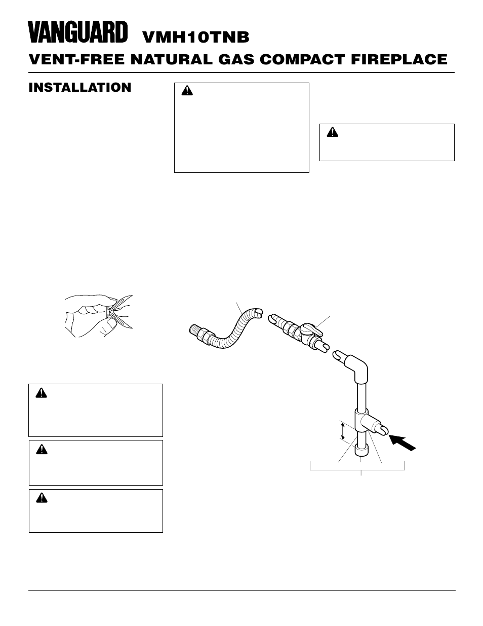 Vmh10tnb, Vent-free natural gas compact fireplace, Installation | Continued | Vanguard Heating VMH10TNB User Manual | Page 14 / 28