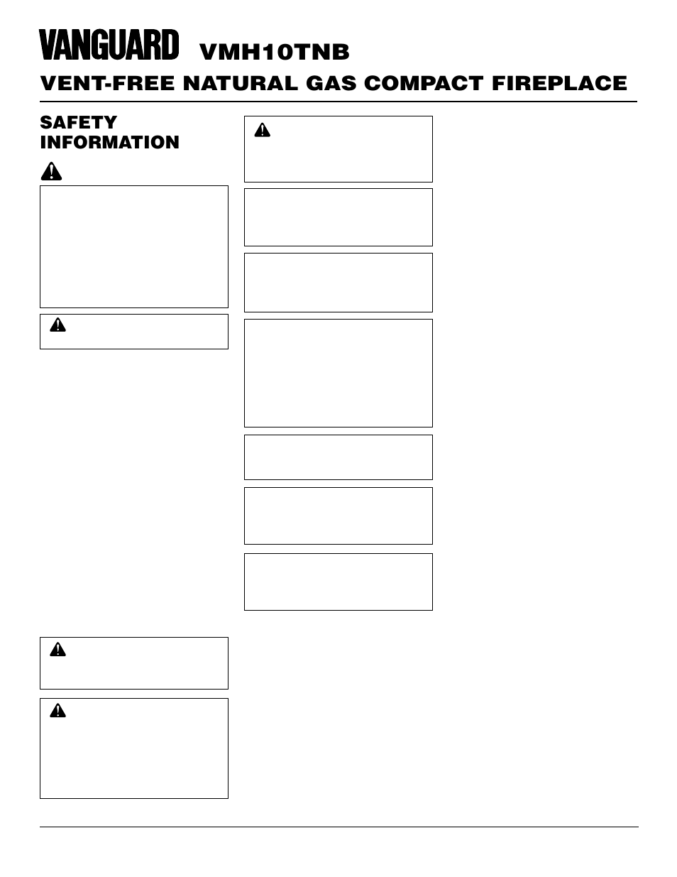 Vmh10tnb, Vent-free natural gas compact fireplace, Safety information | Vanguard Heating VMH10TNB User Manual | Page 2 / 28