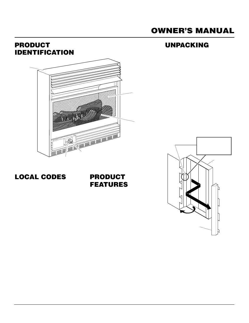 Owner’s manual, Product identification local codes, Product features | Unpacking | Vanguard Heating VMH10TNB User Manual | Page 3 / 28