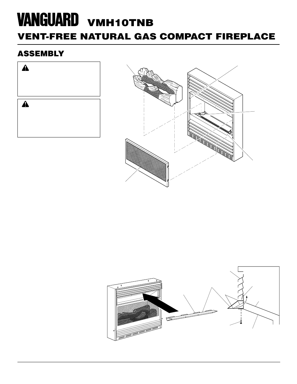 Vmh10tnb, Vent-free natural gas compact fireplace, Assembly | Vanguard Heating VMH10TNB User Manual | Page 4 / 28