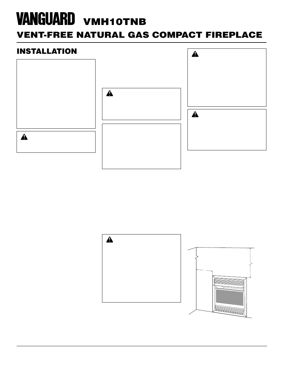 Vmh10tnb, Vent-free natural gas compact fireplace, Installation | Vanguard Heating VMH10TNB User Manual | Page 8 / 28