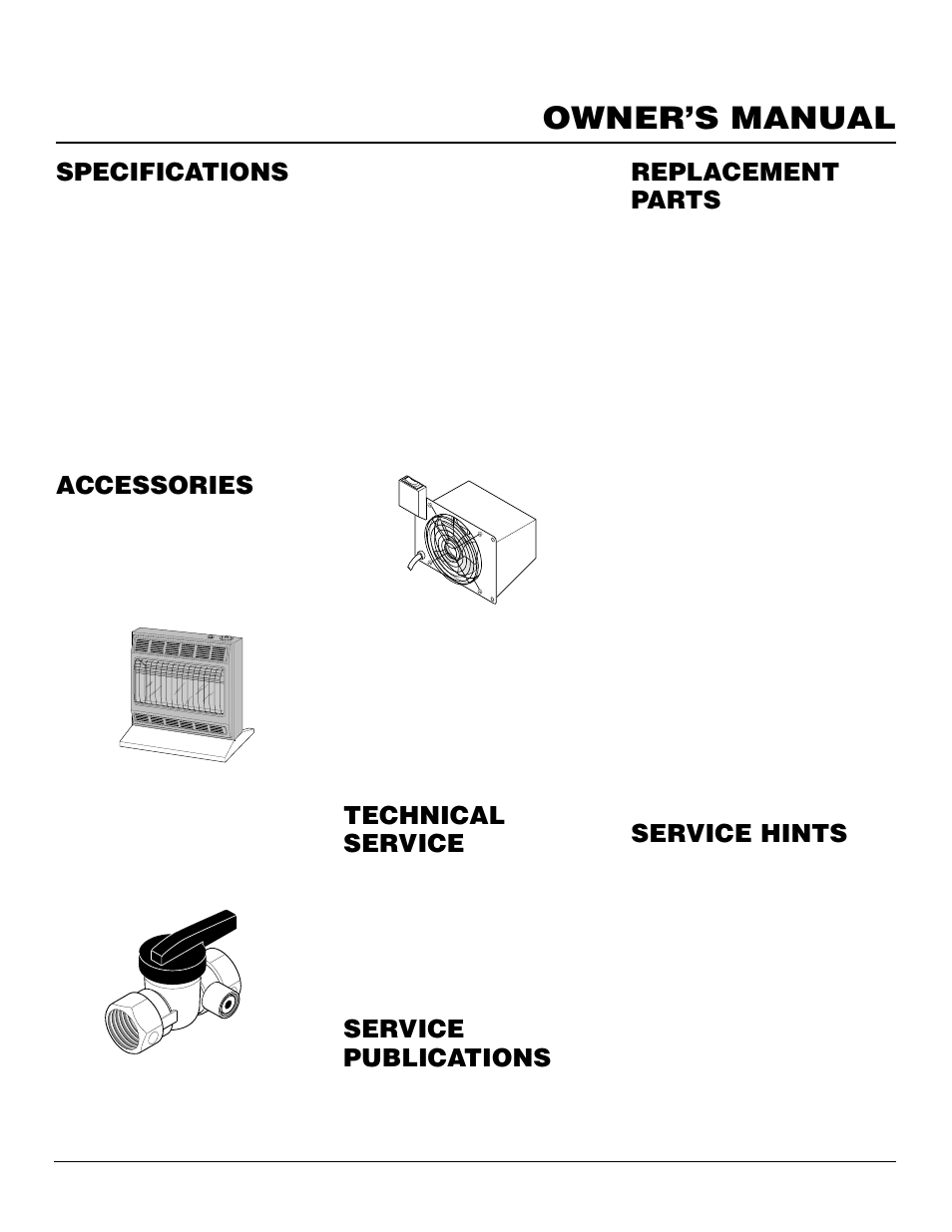Owner’s manual, Technical service, Specifications service hints | Service publications, Replacement parts, Accessories | Vanguard Heating VP2000BTD User Manual | Page 17 / 20