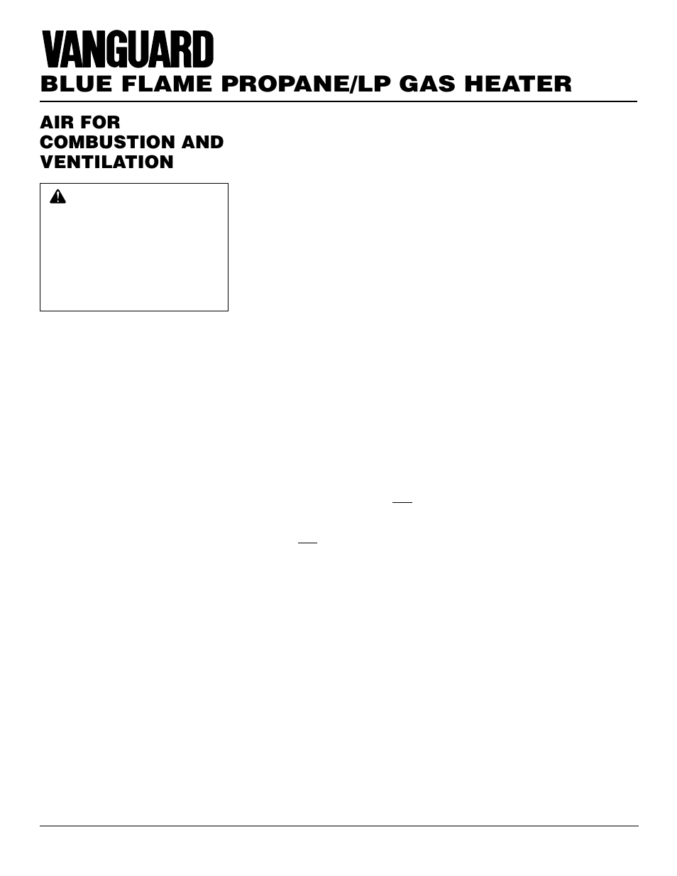 Blue flame propane/lp gas heater, Air for combustion and ventilation | Vanguard Heating VP2000BTD User Manual | Page 4 / 20