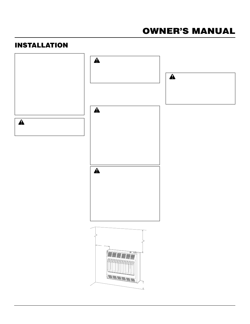 Owner’s manual, Installation, Check gas type | Installation items, Locating heater, Thermostat sensing bulb | Vanguard Heating VP2000BTD User Manual | Page 7 / 20