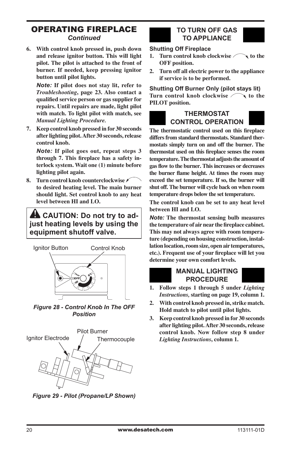 Operating fireplace | Vanguard Heating VMH26TPC User Manual | Page 20 / 32