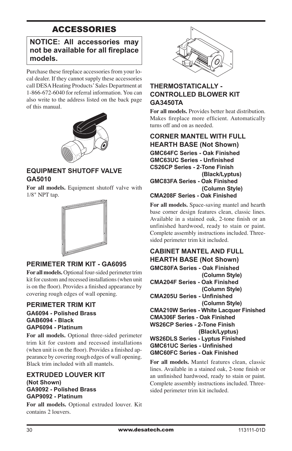 Accessories | Vanguard Heating VMH26TPC User Manual | Page 30 / 32