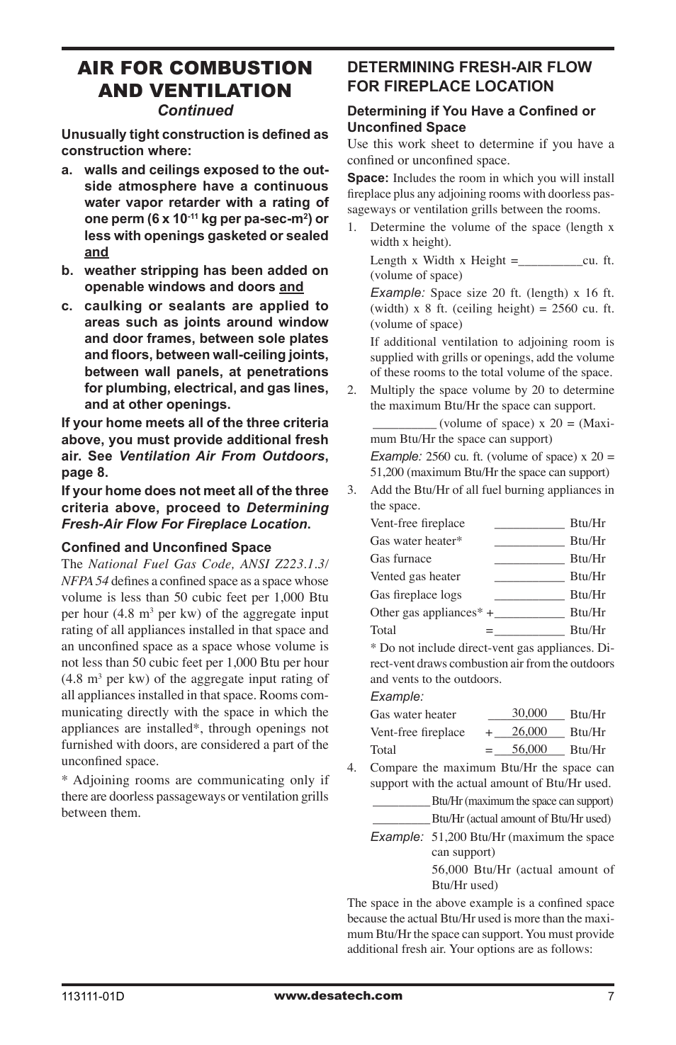 Air for combustion and ventilation | Vanguard Heating VMH26TPC User Manual | Page 7 / 32