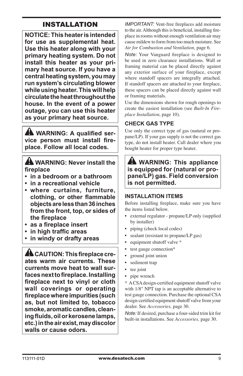 Installation | Vanguard Heating VMH26TPC User Manual | Page 9 / 32