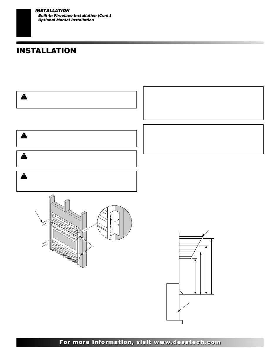 Installation, Continued, Optional mantel installation | Vanguard Heating VMH26TPB User Manual | Page 10 / 30
