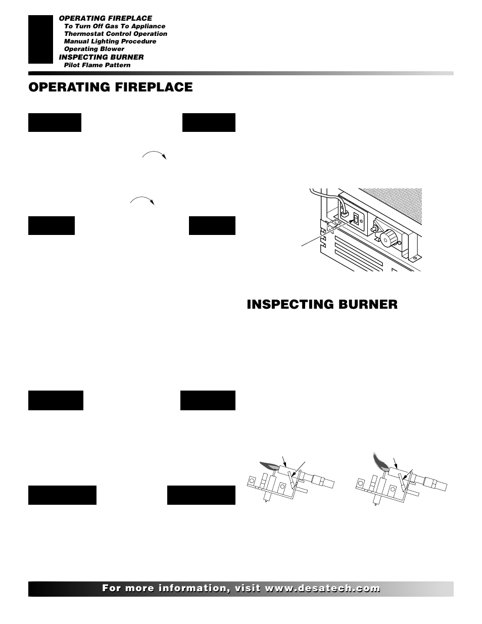 Operating fireplace, Inspecting burner, Continued | Vanguard Heating VMH26TPB User Manual | Page 18 / 30