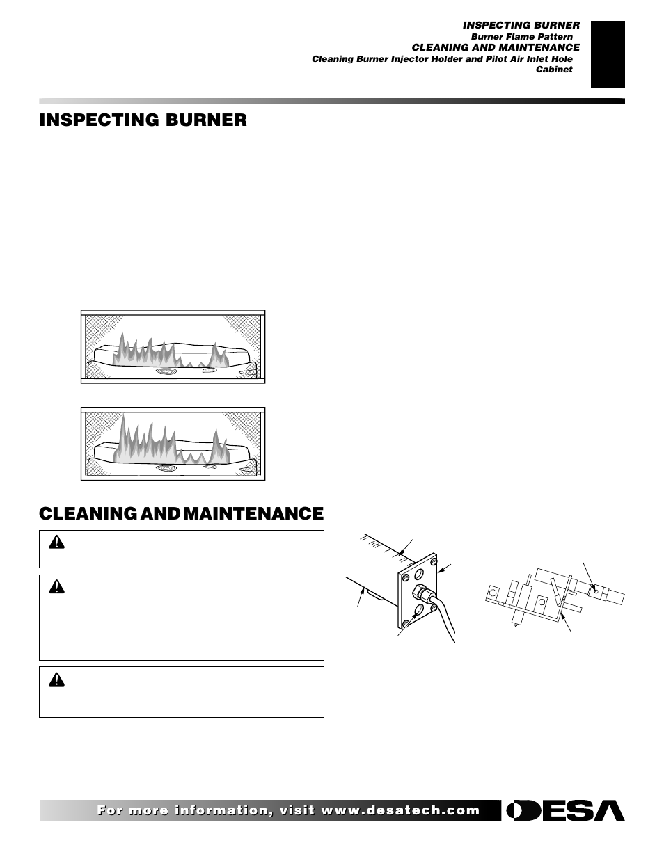 Inspecting burner, Cleaning and maintenance, Continued | Vanguard Heating VMH26TPB User Manual | Page 19 / 30